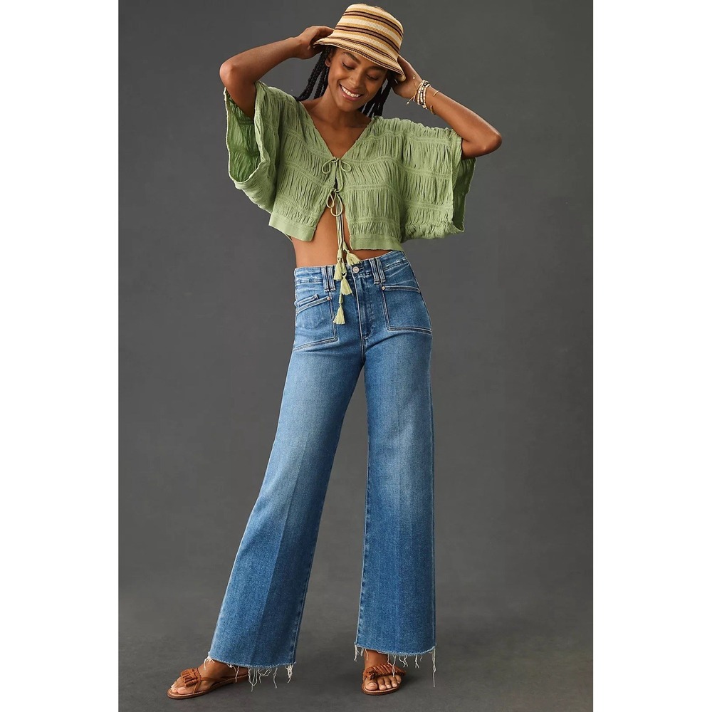 PAIGE Anessa High-Rise Wide-Leg Crop Jeans Sunnie Distressed Blue Jeans 28